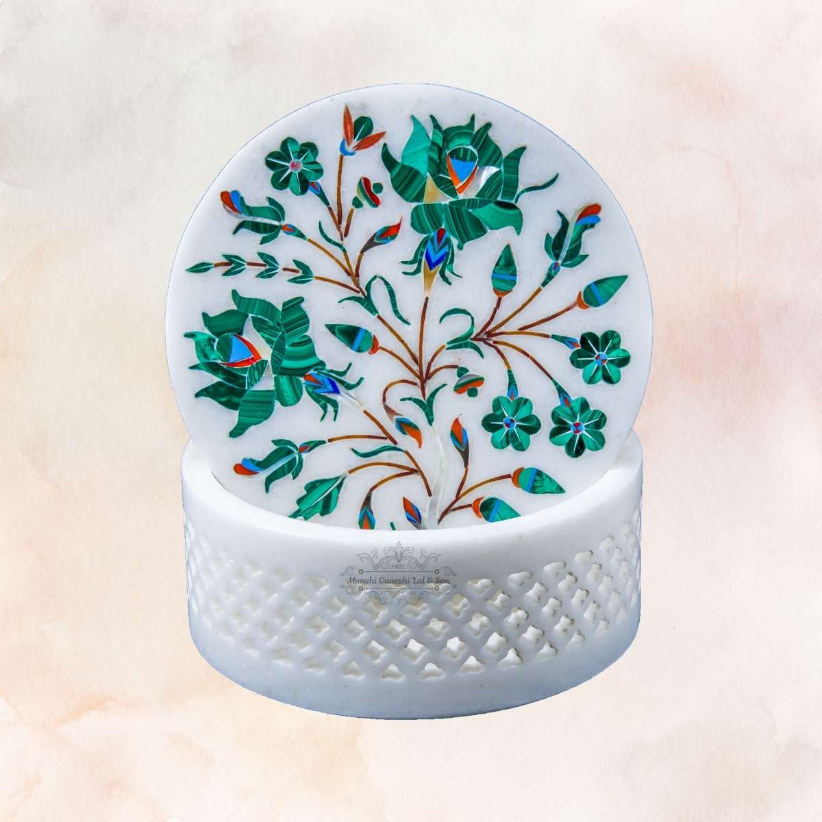 Circular Handmade Marble Jewellery Box
